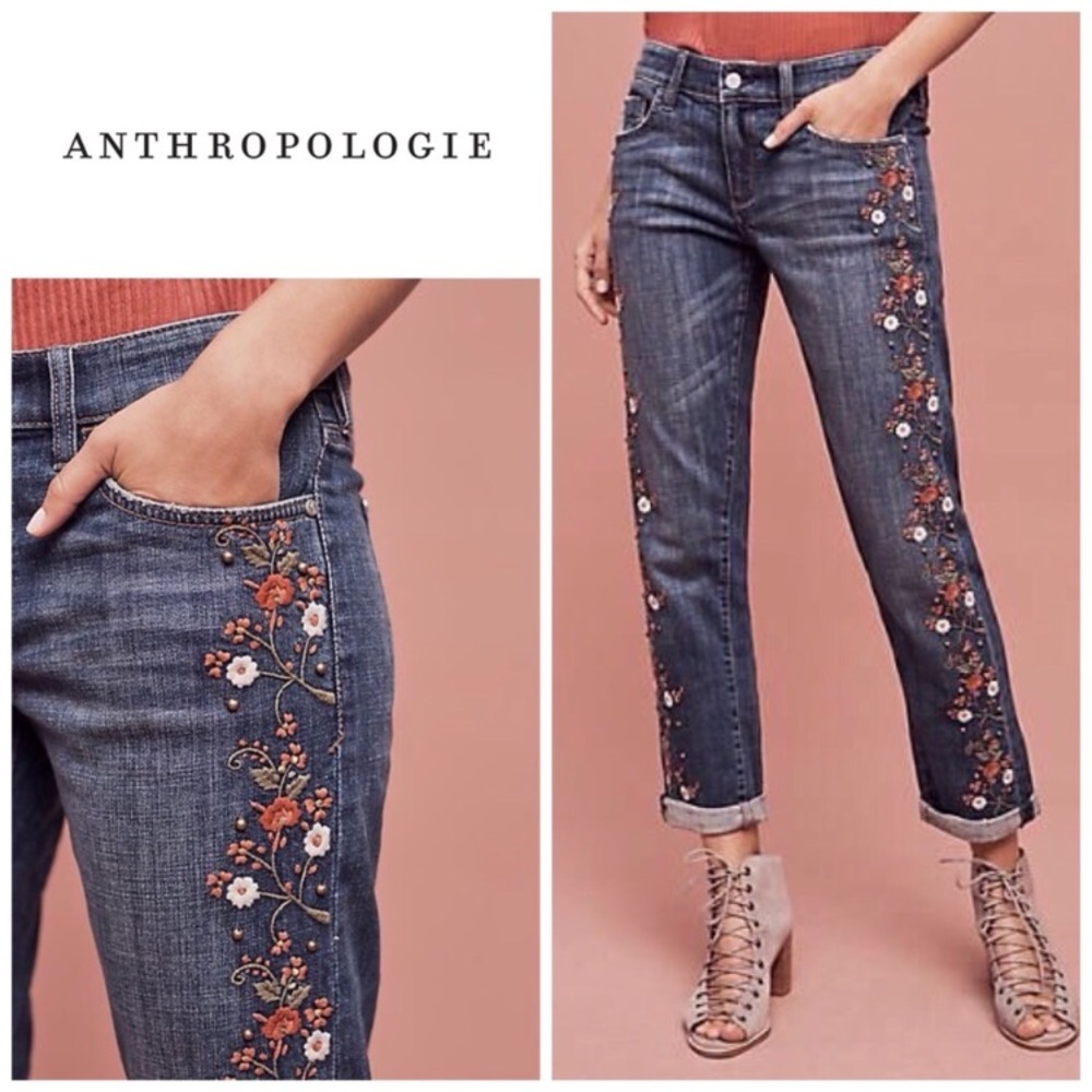 Pilcro Hyphen Mid-Rise Embroidered Jeans